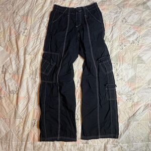 BDG black baggy grunge wide leg cargo pants with white stitching size small